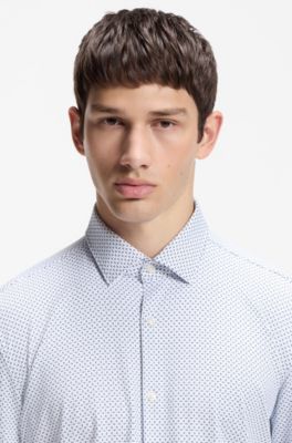 Printed slim-fit shirt in stretch jersey, White
