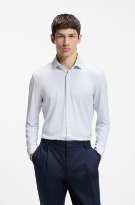Printed slim-fit shirt in stretch jersey, White