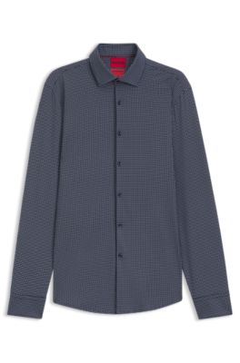 Camisa slim fit en punto el&aacute;stico estampado, Azul oscuro