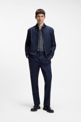 Camisa slim fit en punto el&aacute;stico estampado, Azul oscuro