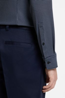 Printed slim-fit shirt in stretch jersey, Dark Blue