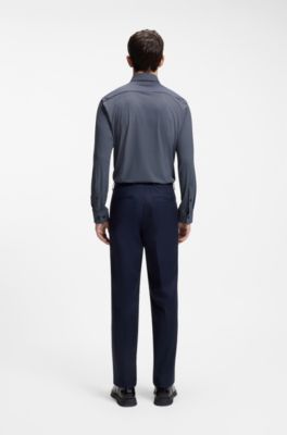 Printed slim-fit shirt in stretch jersey, Dark Blue