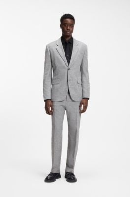 Slim-fit shirt in cotton-linen jacquard, Black