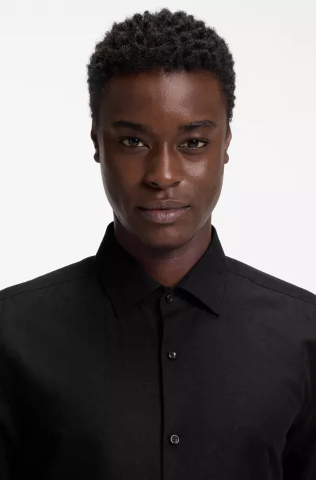 Slim-fit shirt in cotton-linen jacquard