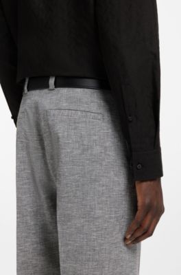 Slim-fit shirt in cotton-linen jacquard, Black