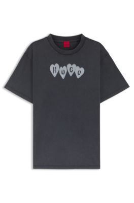 Camiseta de punto de algod&oacute;n con logo de coraz&oacute;n, Negro