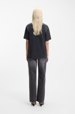 Camiseta de punto de algod&oacute;n con logo de coraz&oacute;n, Negro