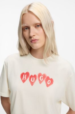 Camiseta de punto de algod&oacute;n con logo de coraz&oacute;n, Blanco