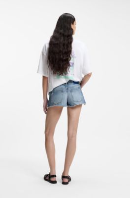 Shorts regular fit de denim r&iacute;gido azul, Azul