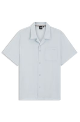 Camisa regular fit en tejido de sirsaca, Celeste