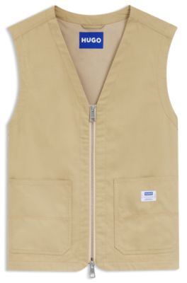 Gilet coupe d&eacute;contract&eacute;e en coton merceris&eacute;, Beige