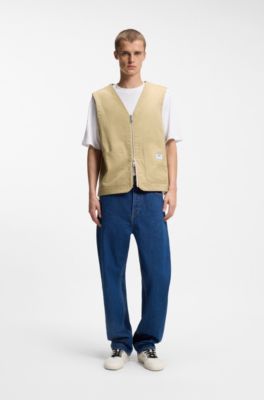 Gilet coupe d&eacute;contract&eacute;e en coton merceris&eacute;, Beige