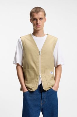 Gilet coupe d&eacute;contract&eacute;e en coton merceris&eacute;, Beige
