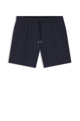 Quick-dry swim shorts in stretch seersucker, Dark Blue