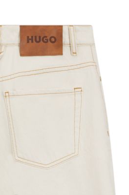 Jeans barrel fit de denim crudo, Blanco
