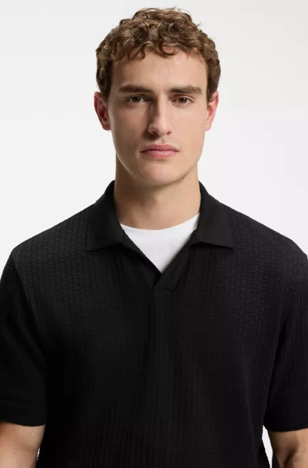 Jacquard-pattern polo shirt with Johnny collar