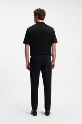 Polo en jacquard de algod&oacute;n con cuello abierto, Negro