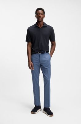 Polo en jacquard de algod&oacute;n con cuello abierto, Azul oscuro
