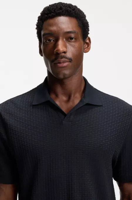 Jacquard-pattern polo shirt with Johnny collar
