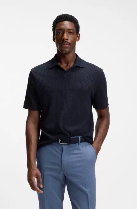 Jacquard-pattern polo shirt with Johnny collar
