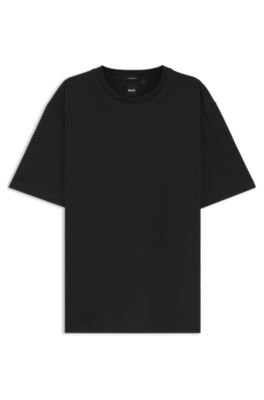 T-shirt Regular en coton merceris&eacute; &agrave; micro-motifs, Noir