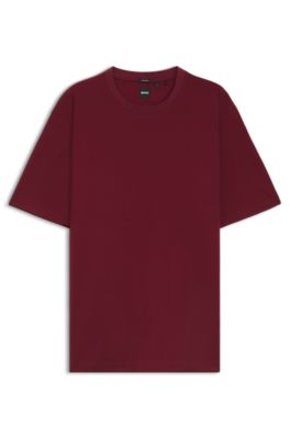 T-shirt Regular en coton merceris&eacute; &agrave; micro-motifs, Rouge sombre