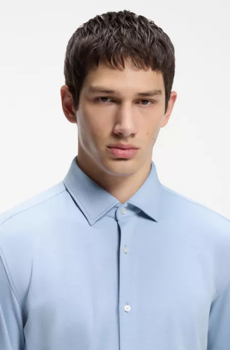 Melange slim-fit shirt in cotton-blend jersey