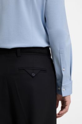 Camisa slim fit en punto de algod&oacute;n jaspeado, Celeste