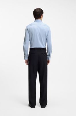 Camisa slim fit en punto de algod&oacute;n jaspeado, Celeste