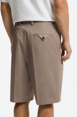 Shorts relaxed fit de sarga de algod&oacute;n el&aacute;stico, Marr&oacute;n claro