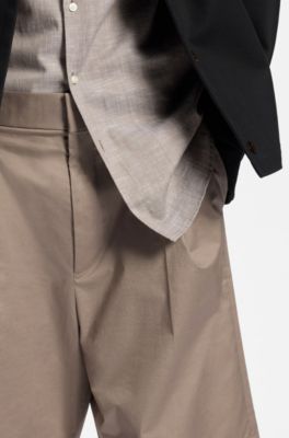 Shorts relaxed fit de sarga de algod&oacute;n el&aacute;stico, Marr&oacute;n claro