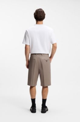 Shorts relaxed fit de sarga de algod&oacute;n el&aacute;stico, Marr&oacute;n claro