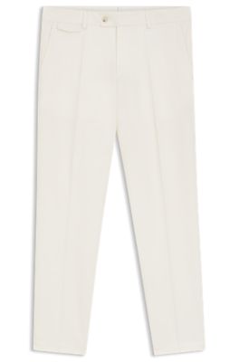 Pantalones tapered fit de popel&iacute;n de algod&oacute;n el&aacute;stico de planchado f&aacute;cil, Blanco