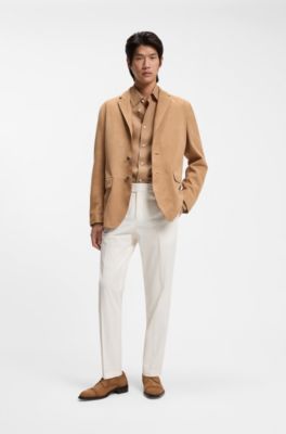 Easy-iron tapered-fit trousers in stretch-cotton poplin, White