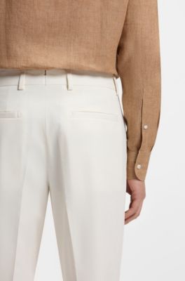 Easy-iron tapered-fit trousers in stretch-cotton poplin, White