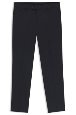 Pantalones tapered fit de popel&iacute;n de algod&oacute;n el&aacute;stico de planchado f&aacute;cil, Azul oscuro
