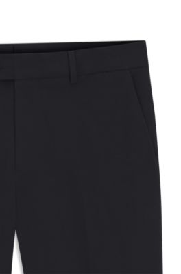Easy-iron tapered-fit trousers in stretch-cotton poplin, Dark Blue