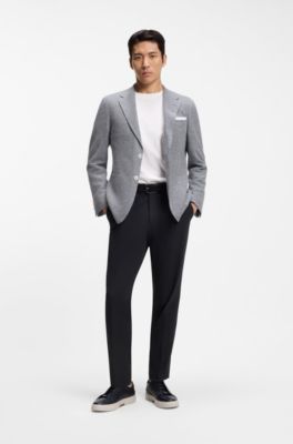 Easy-iron tapered-fit trousers in stretch-cotton poplin, Dark Blue