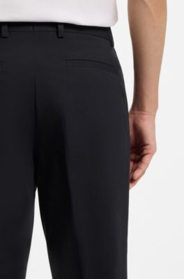 Easy-iron tapered-fit trousers in stretch-cotton poplin, Dark Blue