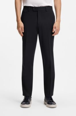 Pantalones tapered fit de popel&iacute;n de algod&oacute;n el&aacute;stico de planchado f&aacute;cil, Azul oscuro