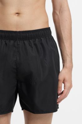 Swim shorts with all-over stacked logos, Black