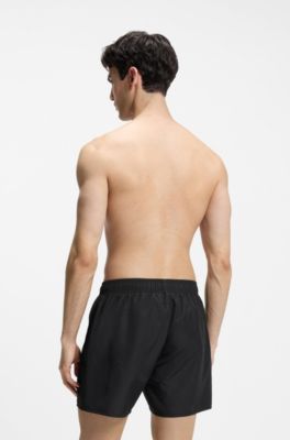 Swim shorts with all-over stacked logos, Black