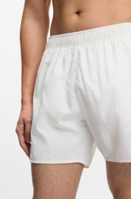 Short de bain &agrave; logos empil&eacute;s partout, Beige clair