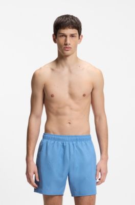 Ba&ntilde;ador tipo shorts de secado r&aacute;pido con logos grabados, Azul