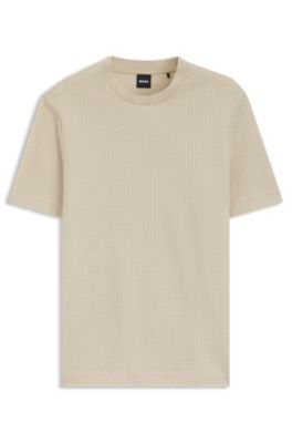 Camiseta de algod&oacute;n con motivo en jacquard, Beige claro