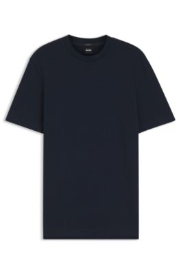 Jacquard-pattern T-shirt in cotton, Dark Blue