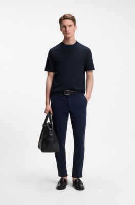 Jacquard-pattern T-shirt in cotton, Dark Blue