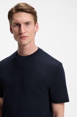 Jacquard-pattern T-shirt in cotton, Dark Blue