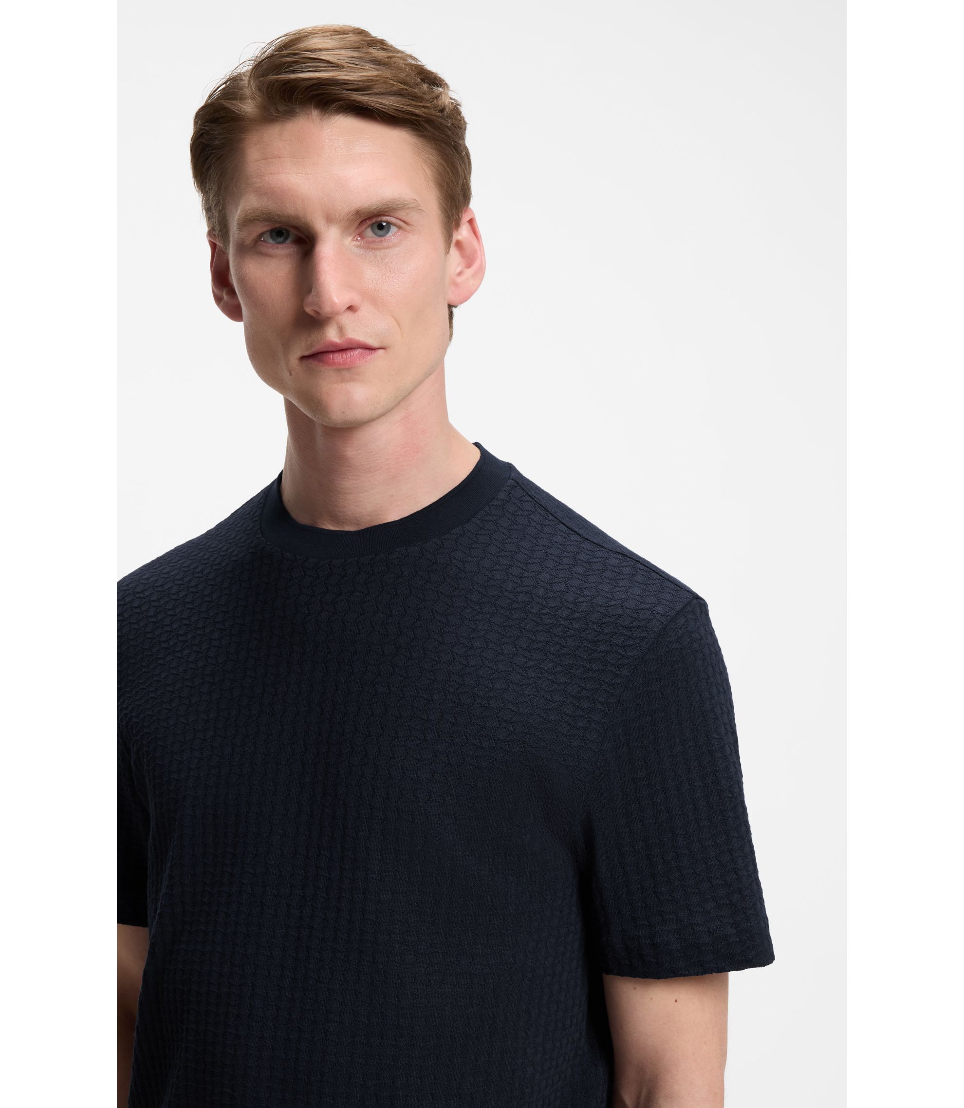 BOSS - Jacquard-pattern T-shirt in cotton - Dark Blue