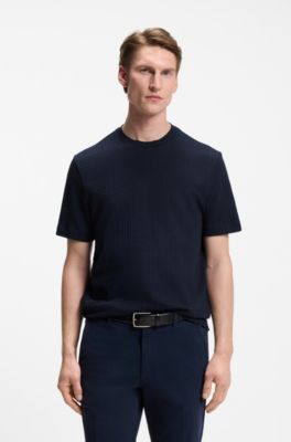 Jacquard-pattern T-shirt in cotton, Dark Blue